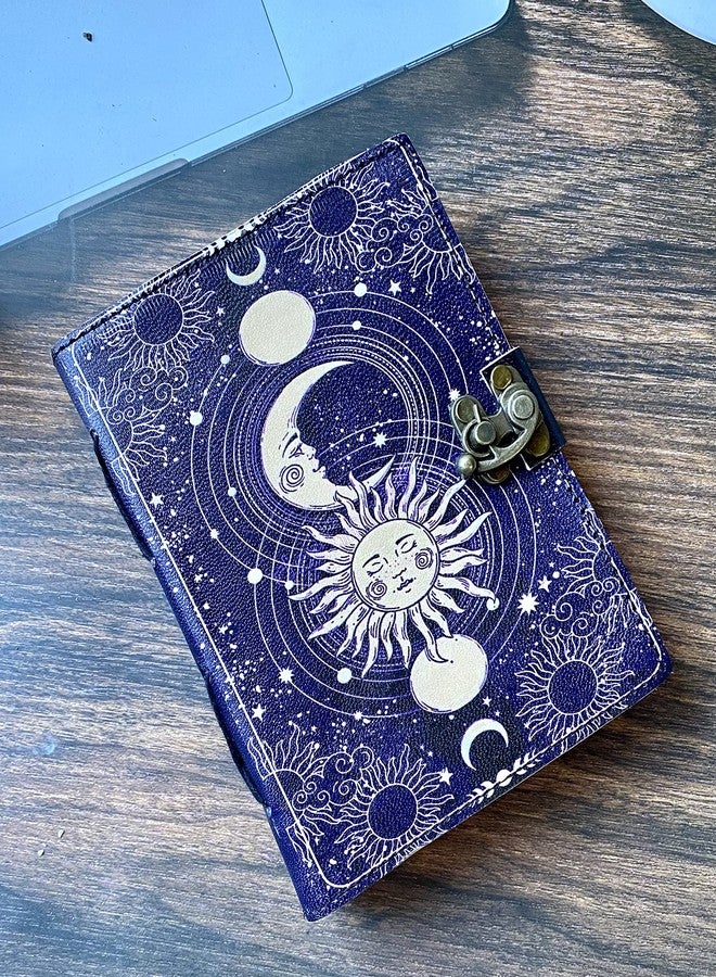 YOJO Celestial Sun & Moon Handmade Vintage Leather Journal Deckle Edge Paper, Blank Spell Book of Shadows grimoire Journal, Gift for him her with 200 Pages - Image 3